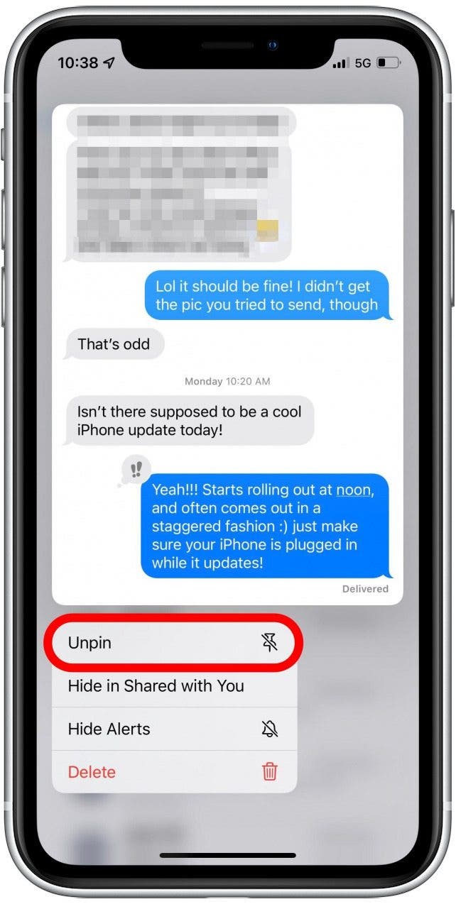 Pin messages to the top on iPhone